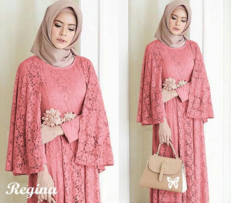 Toko Baju Maxi Dress Lengan Panjang Regin / Gamis / Gaun Pesta Muslimah / Baju Muslim Wanita / Baju Pesta wanita Gamis pesta - Baju gamis - Gamis wanita - Baju muslim wanita terbaru promo - brukat lapis furing (GiNARE) SS - Peach Tosca Maroon MOCCA