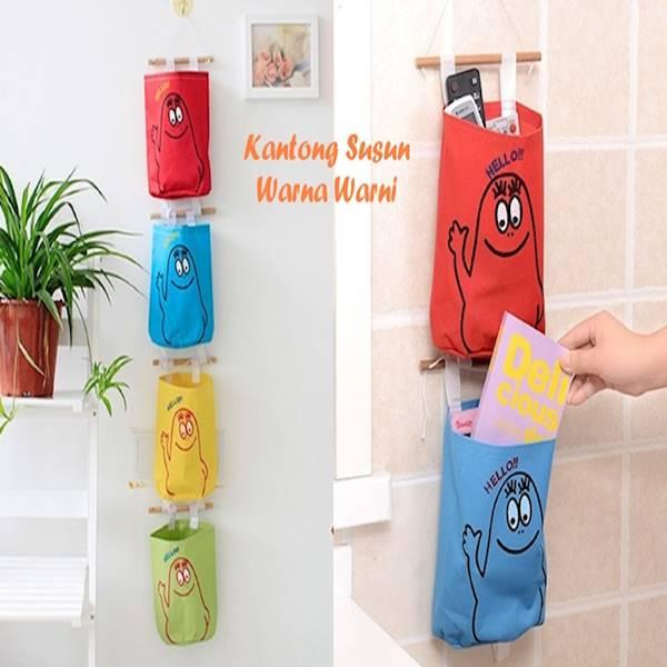 Kantong Susun Warna Warni- Dilengkapi Tali + Kayu- Bisa Sambung Menyambung- Unik Loh