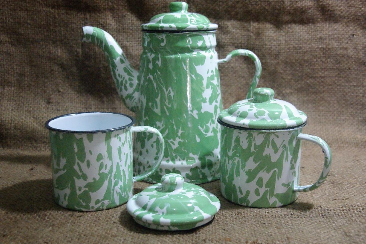 Set Teko Cangkir Mug Lurik / Blirik / Blurik Enamel Seng Jadul Vintage