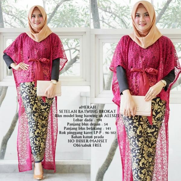 baju muslim wanita gamis bahan katun brukat warna merah GB159