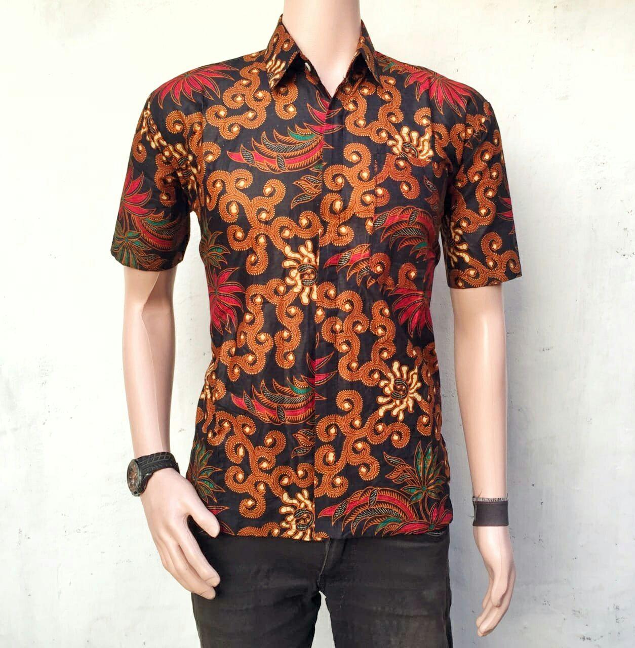 KEMEJA BATIK PRIA - BATIK MODERN ORIGINAL HEM LENGAN PENDEK MOTIF SOGAN COKLAT TUA
