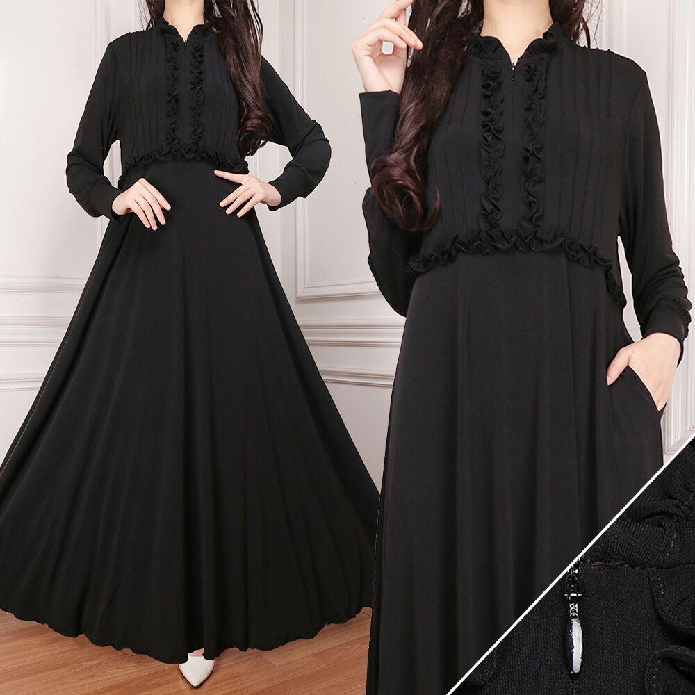Zos Gamis XS S M L XL Muslim Fashion Wanita Jersey Korea Lengan Panjang Baju Muslim Long Dress Gamis Maxi Tangan Panjang Wanita