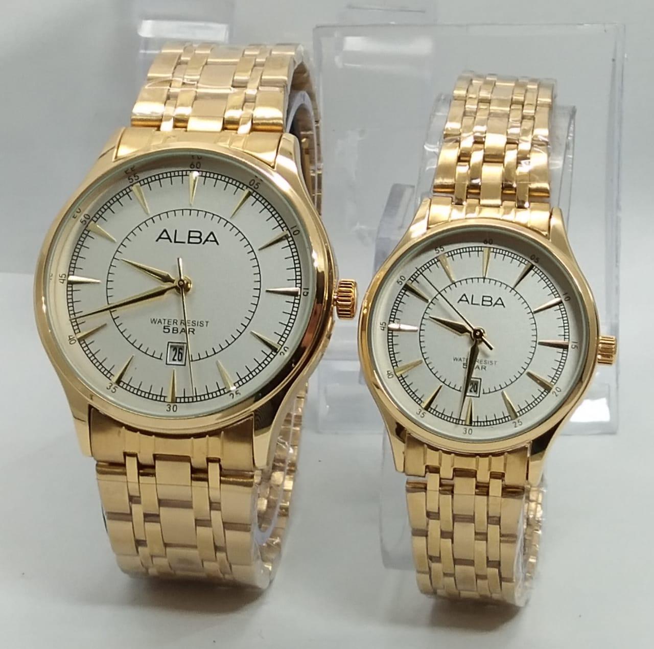 Jam Tangan Couple alba - Pria & Wanita - Tanggal Aktif - Tali Rantai Stainless Steel - Terbaru