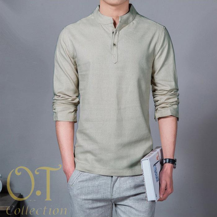 Baju Koko Pria Katun Twill Grey Lengan Panjang Abu