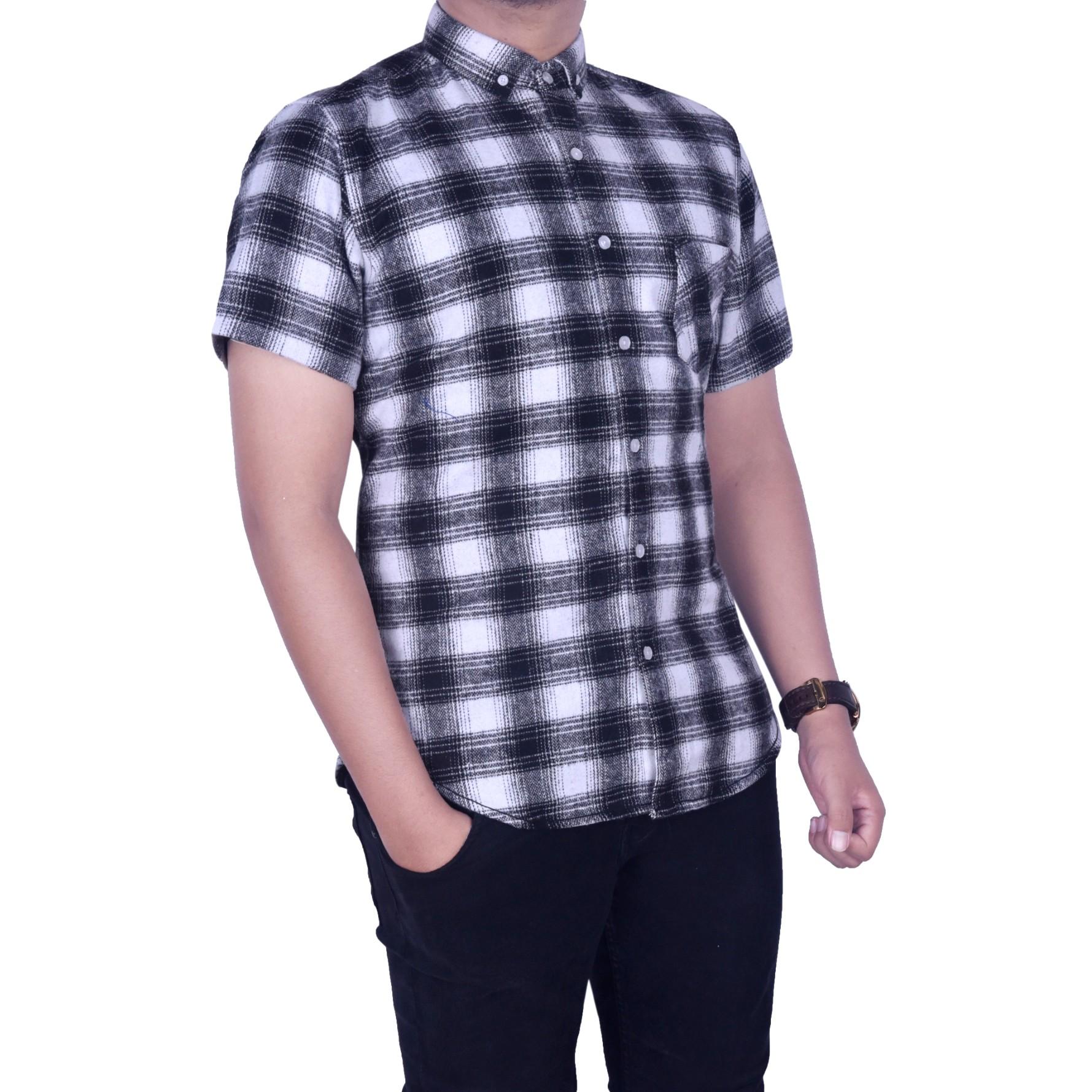 Dgm_Fashion1 Kemeja Flanel Tebal Hitam dan Putih Lengan Pendek Premium/Kemeja Polos Pria/Kemeja Formal/Kemeja Panjang/Kemeja Oxford/Kemeja Denim/Kemeja Distro/Kemeja Pantai/Kemeja Casual/Kemeja Batik/Kemeja Jeans/Kemeja Flanel/Kemeja Bunga PX 5857