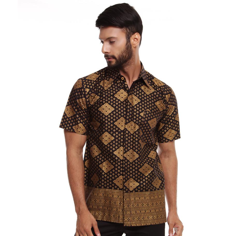 Kemeja Batik Pria Lengan Pendek Mewah Warna Hitam