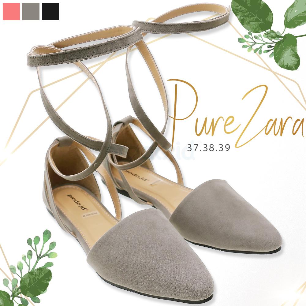 Flat shoes wanita promo hari raya point toe Pure Zara warna Abu gading ukuran 39 awet tahan lama