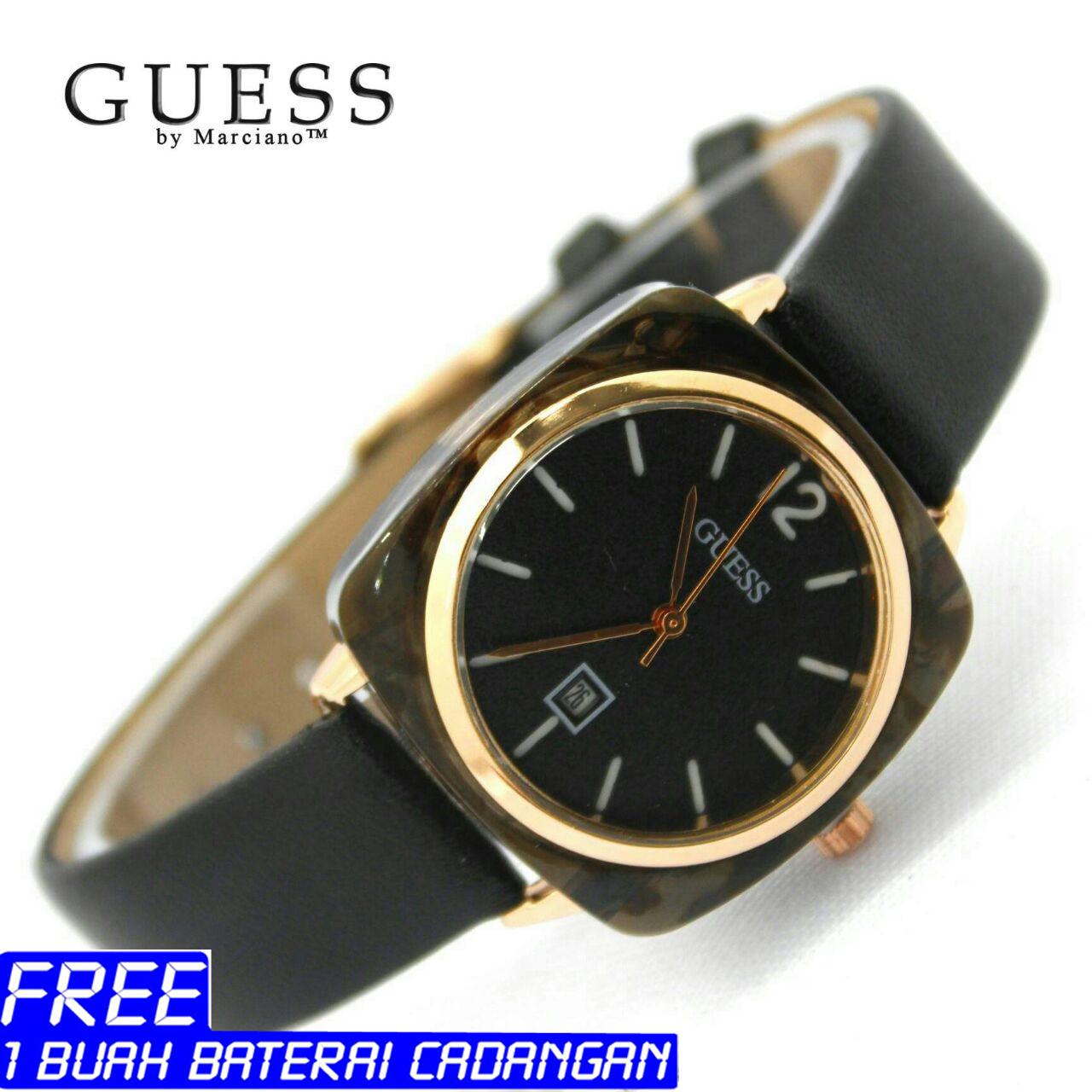 JAM TANGAN WANITA, GUESS, TALI KULIT, LUXURY, MODEL TERBARU, ANALOG TIME