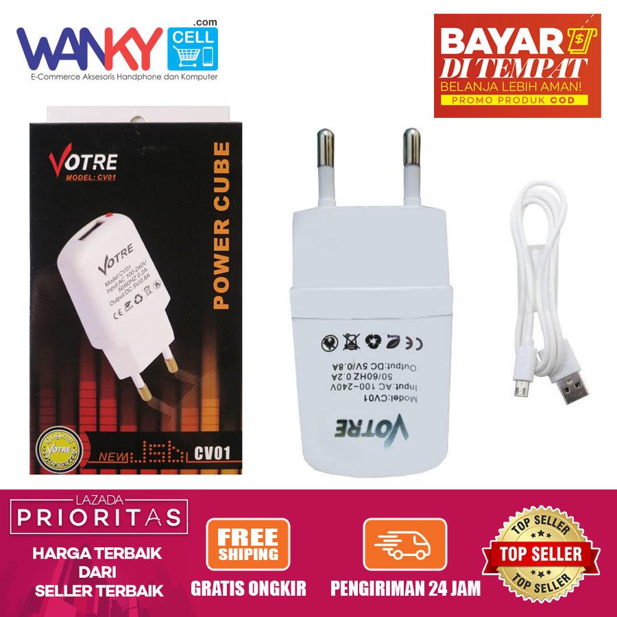 Votre Travel Charger USB CV01 With Kabel Data Universal For Smartphone Samsung/Oppo/Vivo/Xiaomi - Putih