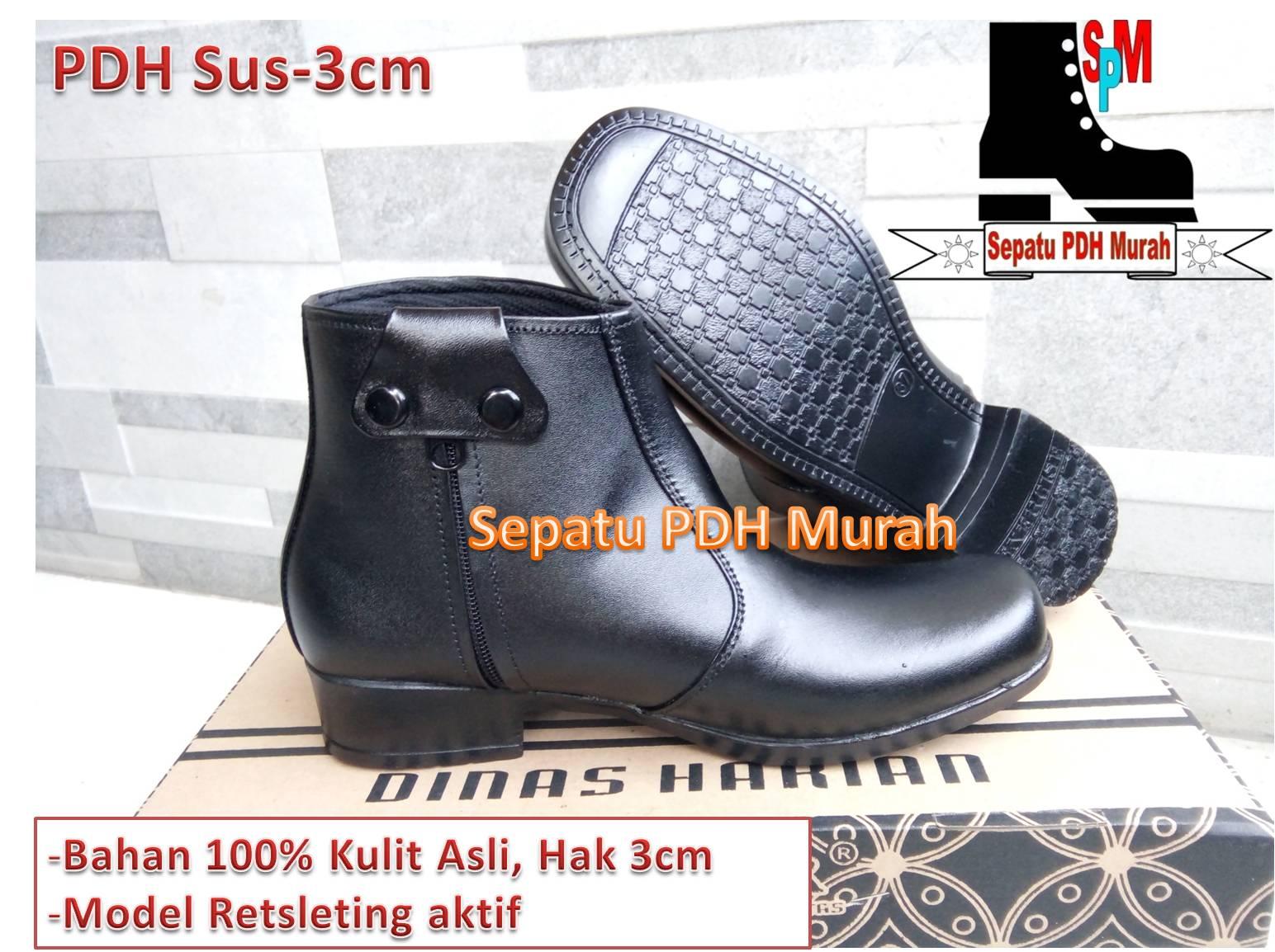 Sepatu PDH Putri Seri SUS-3cm Standar Polwan,SMKN & SMAN, Pramuka | 100%Kulit Asli| Best Quality