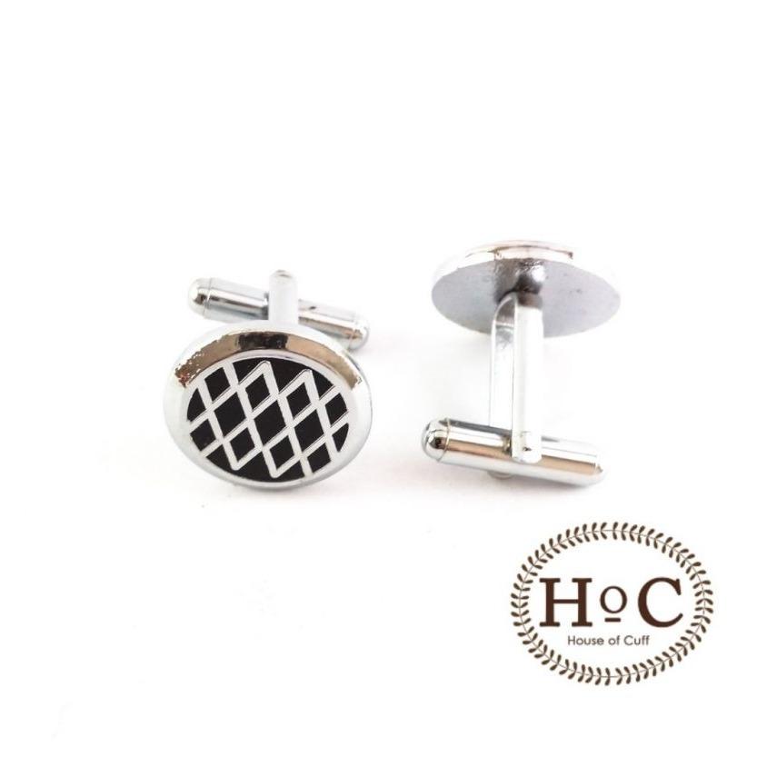 Houseofcuff Cufflinks Manset Kancing Kemeja French Cuff ROUND BLACK DIAGRAM CUFFLINKS