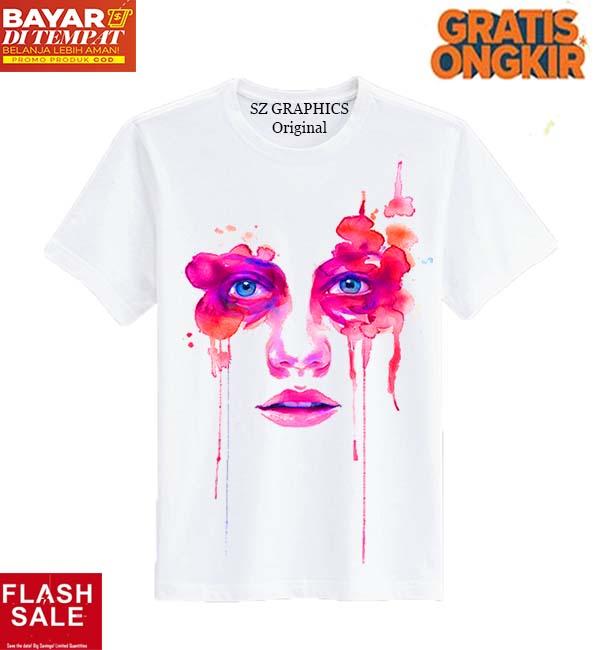 Sz Graphics Fashion Face T Shirt Wanita Kaos Wanita T Shirt Fashion Wanita T Shirt Kaos Distro Wanita-Putih