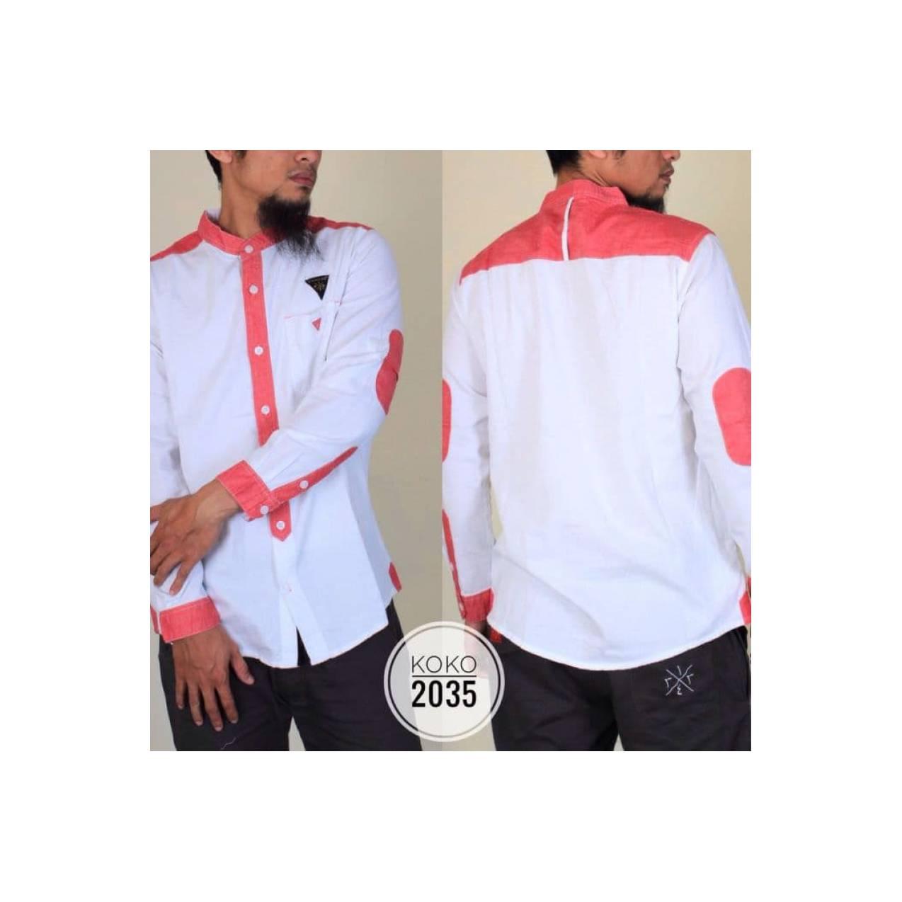 Baju Muslim Pria Model Baju Koko Samase Warna putih pink lengan panjan