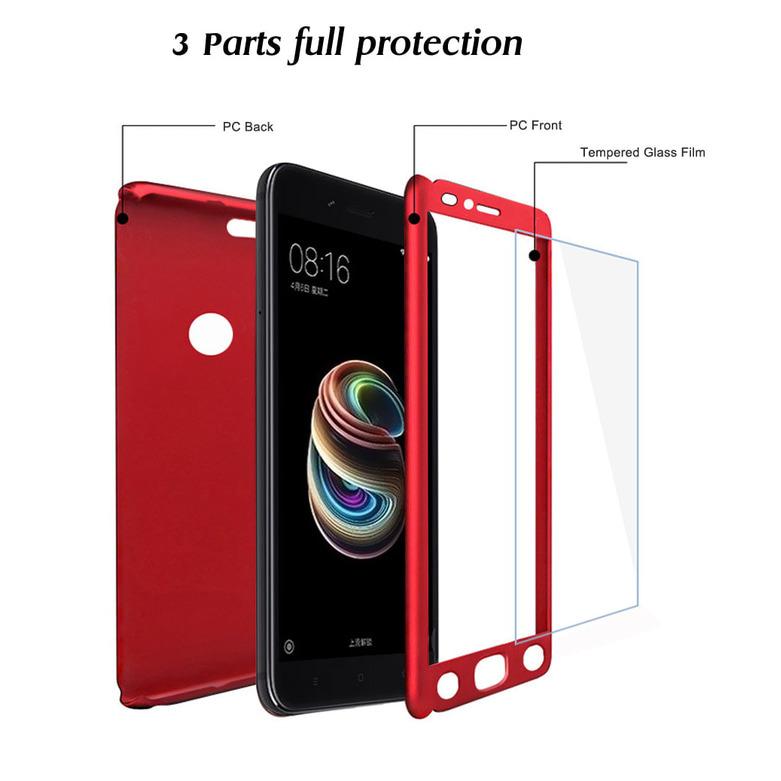 Hardcase Case 360 Xiaomi Mi A1 / 5X Fullset Casing Free Tempered Glass - MERAH