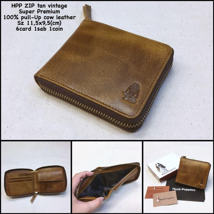 Harga Diskon!! Dompet Hush Puppies Zip Tan Vintage Replica Dompet Resleting Kulit - ready stock