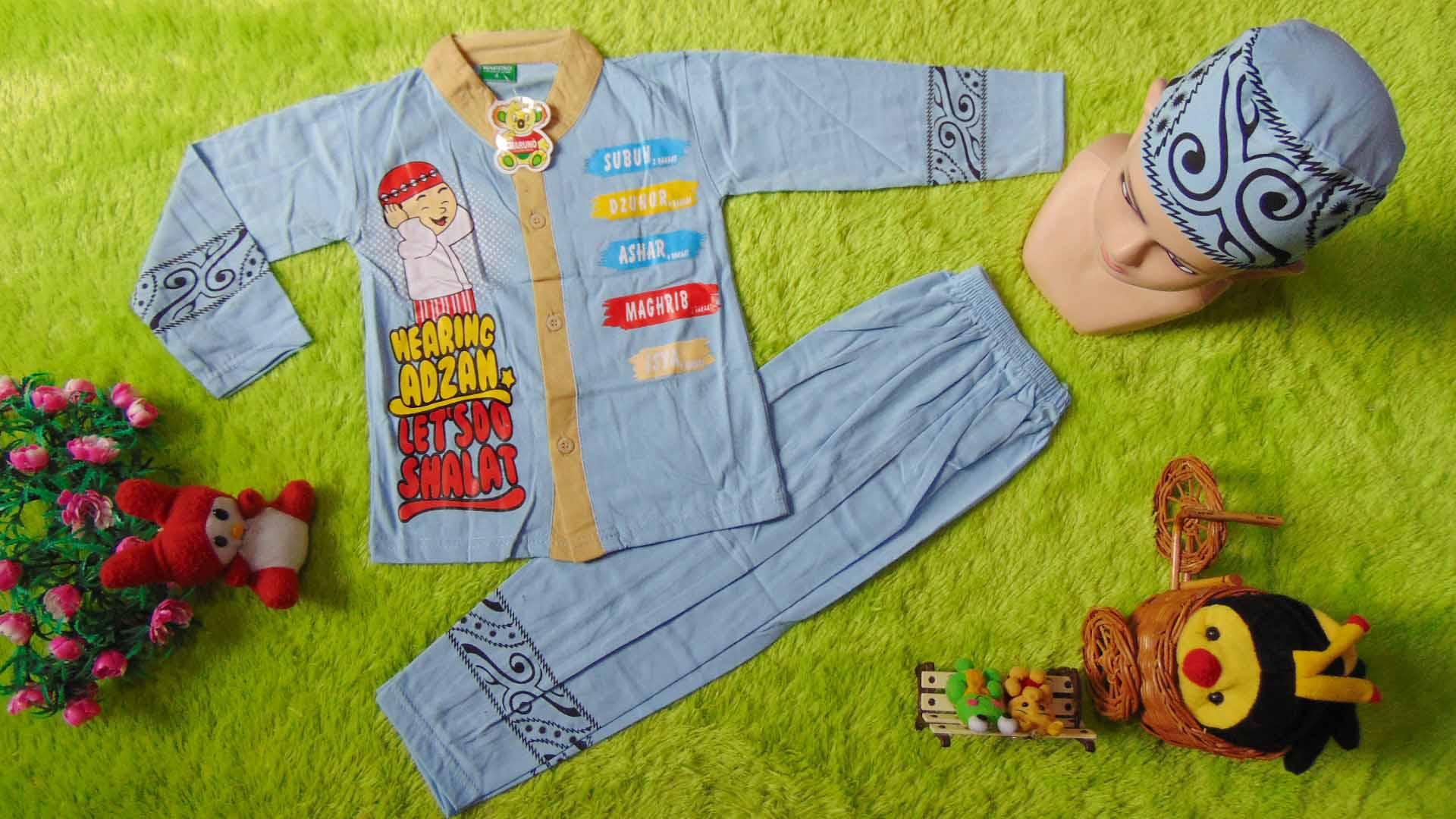 kembarshop - PALING LARIS setelan baju koko maruno muslim lebaran ramadhan idul fitri anak laki-laki cowok 2 tahun PLUS PECI warna dan motif random