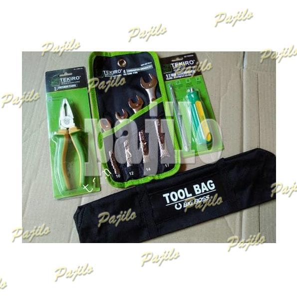 TEKIRO - Tool Set Motor Paket Tekiro Tool Kit 4bh Kunci Ring Pas Tang Kombinasi Obeng Bolak Balik Tool Bag Tas Perkakas Jok Motor