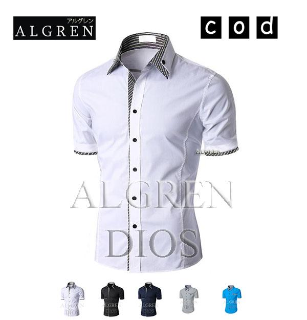 Algren Baju Hem Kemeja Pria Dios lengan pendek - Putih / Hitam / Navy / Abu Muda / Biru Danau / Slim fit / Casual / Polos / Kerja / Kantor / Katun / Kem Tangan Pendek Cowo / Atasan Cowok / Pakaian Laki laki Dewasa Slimfit