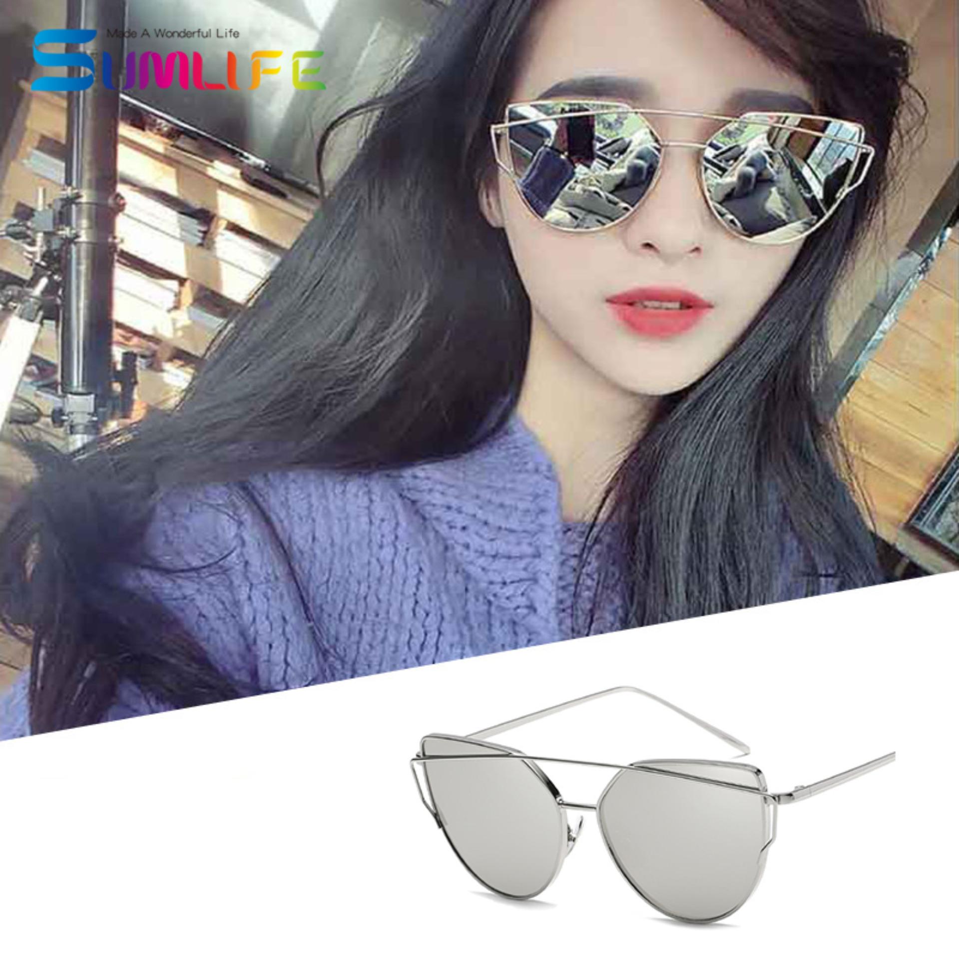 Fashion Baru Logam Warna Film Kacamata Pria dan Women Retro Style Sunglasses-Silver Frame Merkuri Putih-Intl