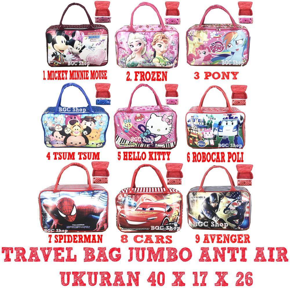Special Hanya DI Lazada BGC Tas Travel Bag Anti Air Bahan Tebal Frozen Pony Mickey Minnie Avenger Spiderman Captain Cars Tsum Robocar Hello Kitty JUMBO - Full Motif ( VARIASI )