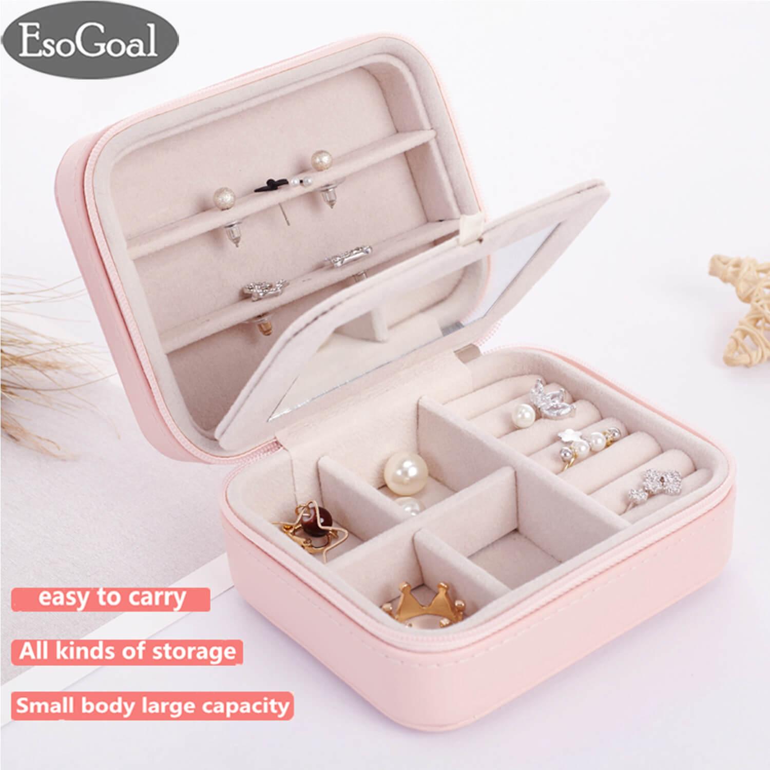 Esogoal Perhiasan Kotak Dengan Cermin Penyimpanan Perhiasan Sarung Penyimpanan Bepergian Untuk Cincin Dan Anting Esogoal Perhiasan Kotak Dengan Cermin Penyimpanan Perhiasan Sarung Penyimpanan Bepergian Untuk Cincin Dan Anting
