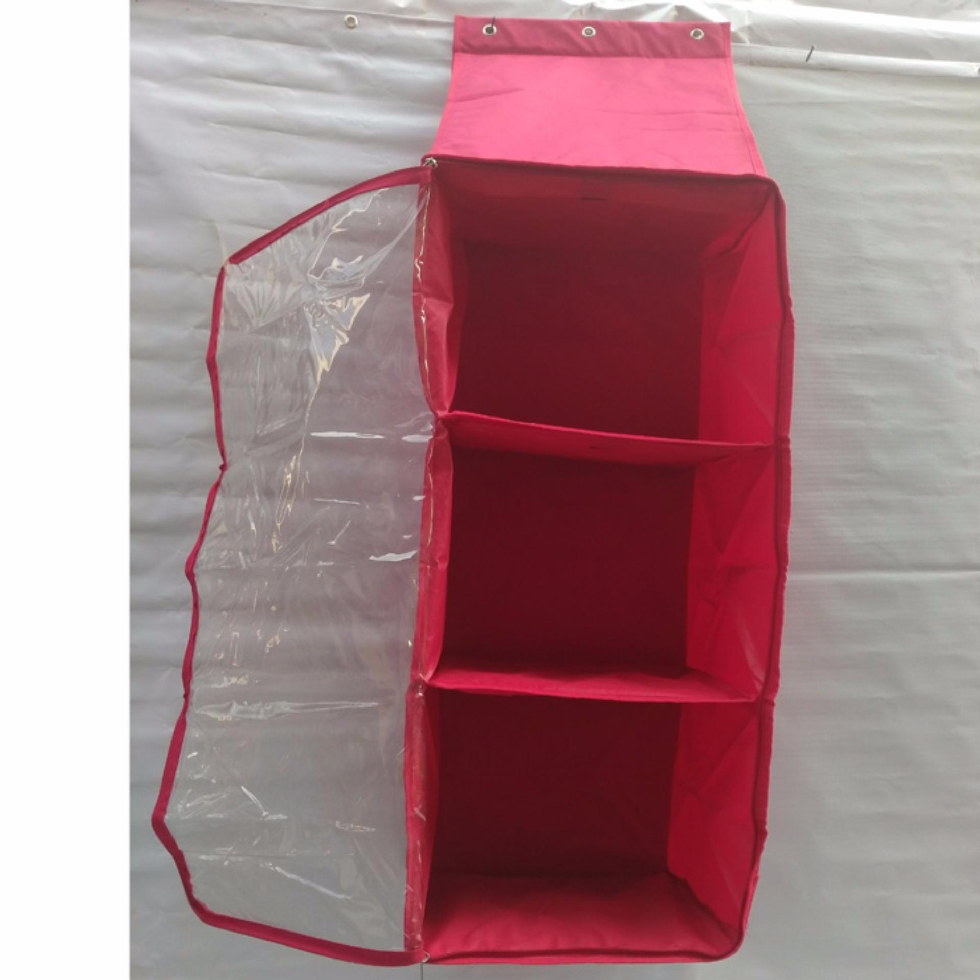 Rak Baju Pakaian Gantung Hanging Clothes Organizer HCO Jumbo resleting / zipper Merah