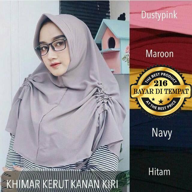 Hijab Kerut Samping Kanan-kiri Jilbab Instan Kerudung Khimar Instan Hitam Abu Marun Navy Dusty Pink