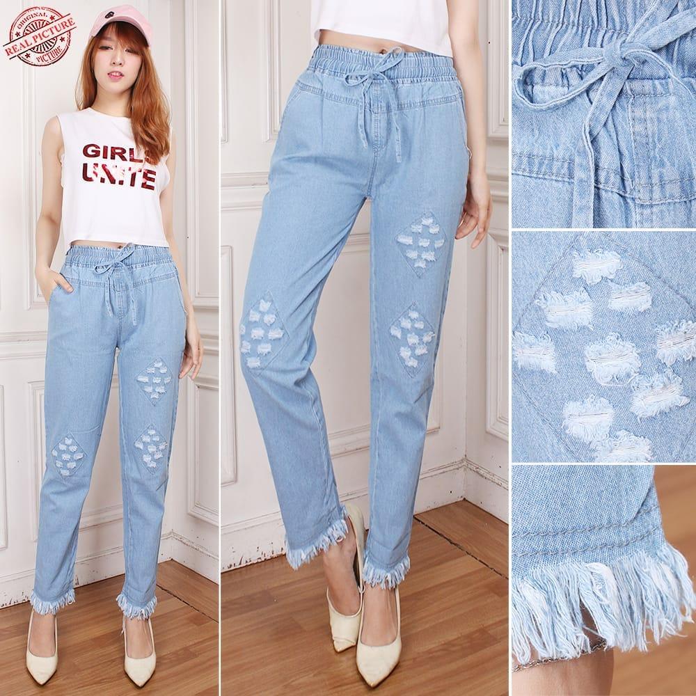 Cj collection Celana joger jeans panjang wanita jumbo long pant Grita