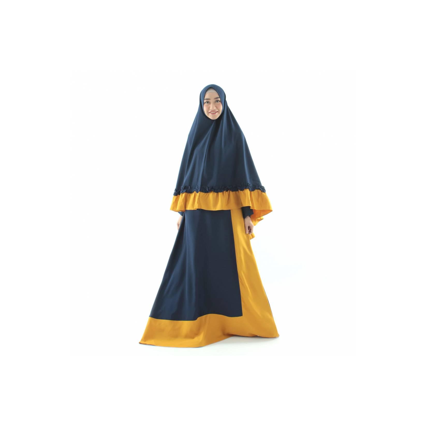 Gerai Hawa Ashadiya Navy Mustard Gamis Set - Navy, M