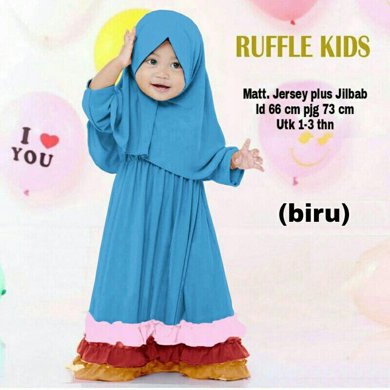 Tj-fashion gamis anak Ruffles biru-baju anak lucu-gamis anak kekinian-dress anak lucu-untuk anak usia 2-3 tahun- tersedia varian warna-harga murah- plus hijab