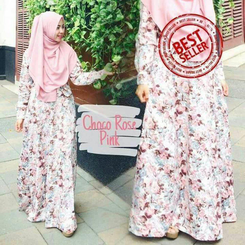 Gamis Katun Jepang Syarí Baju Muslim Fashion Wanita Muslim Motif Bunga Sakura Clasic Bahan Adem Tidak Mudah Kusut