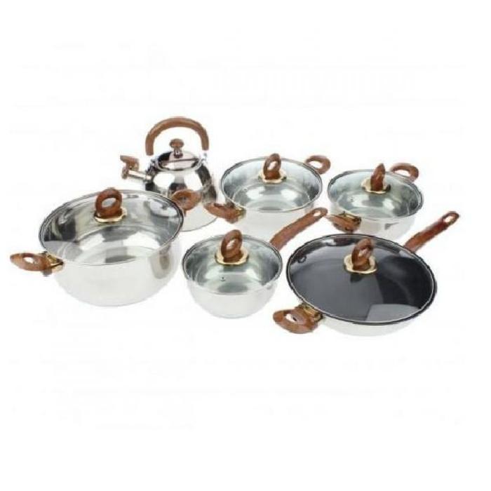 Q2 Cookware Panci Set + Teko Stainless Steel - 12 Pcs