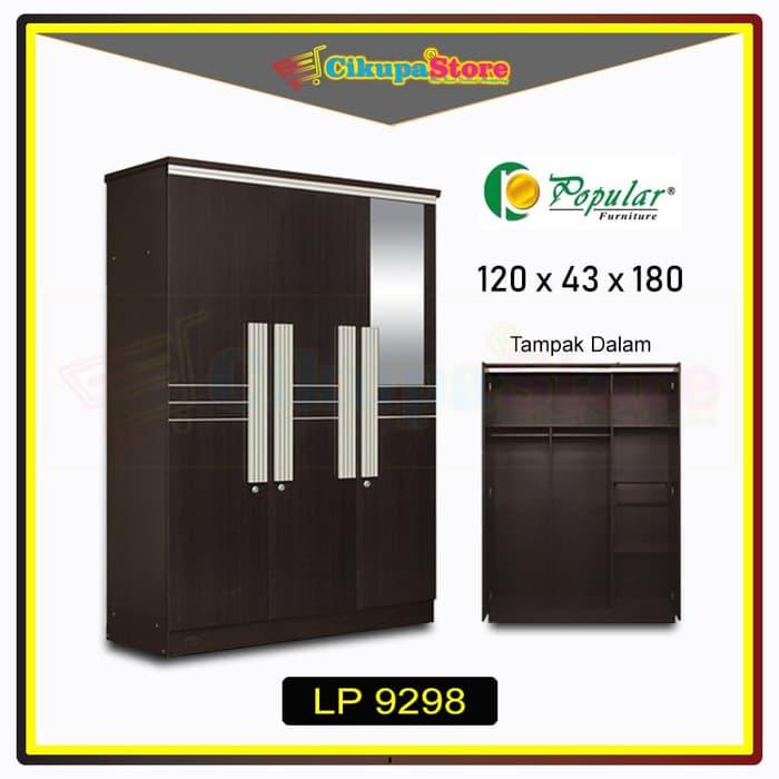 Lemari Pakaian 3 Pintu Kaca + 2 Gantungan | Tempat Baju Murah LP 9298 - Khusus Area JABODETABEK