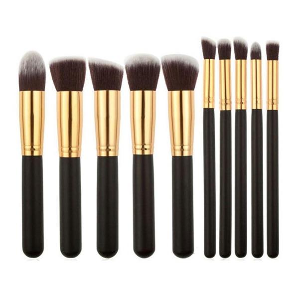 Marlow Jean Kuas Make Up Wajah 10 Pcs Kuas Brush MakeUp Lembut Nyaman Berkualitas - Black Gold