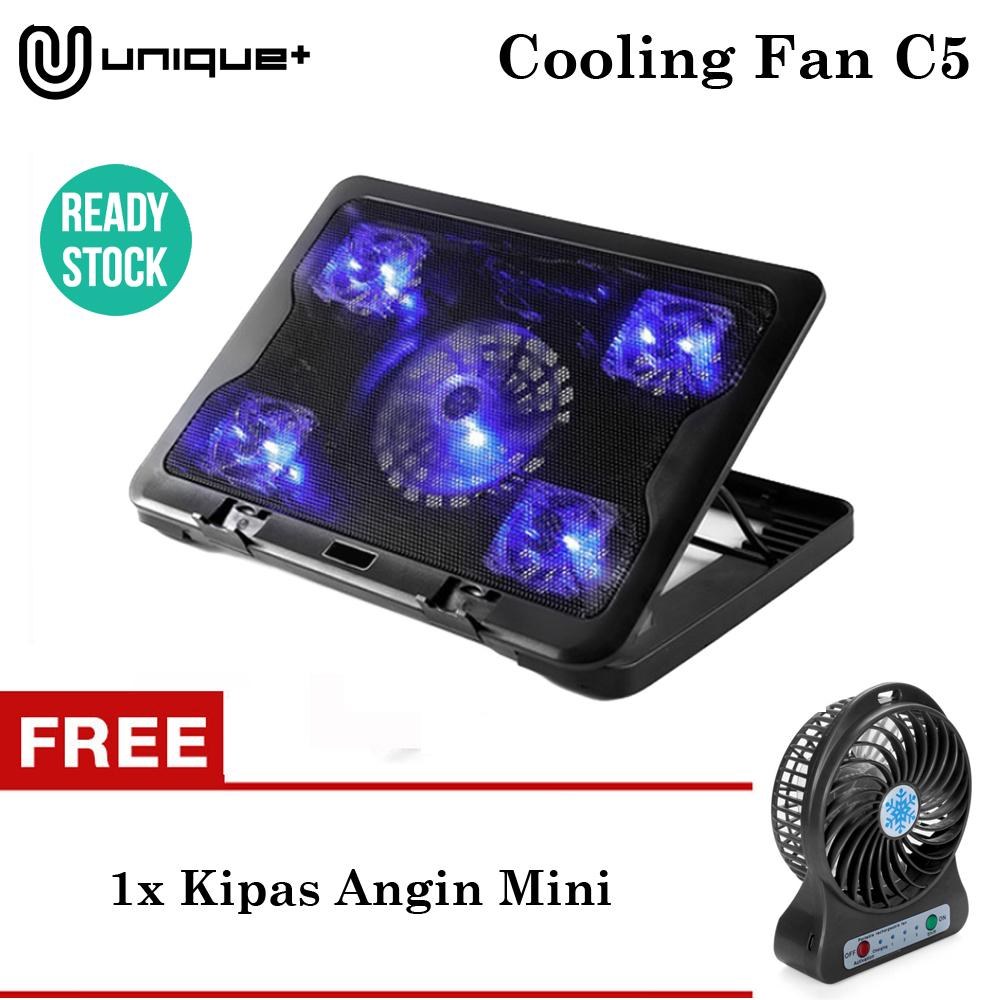 Unique Cooling Pad Kipas Pendingin Laptop - Cooler Coolpad 5 Fan SYC5 Hitam FREE KIPAS ANGIN MINI FRESH SUMMER RANDOM COLOR