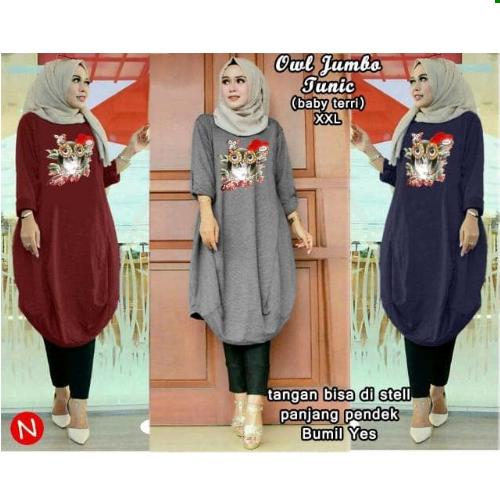 Baju owl jumbo tunic/baju tunik jumbo/atasan muslim bigsize