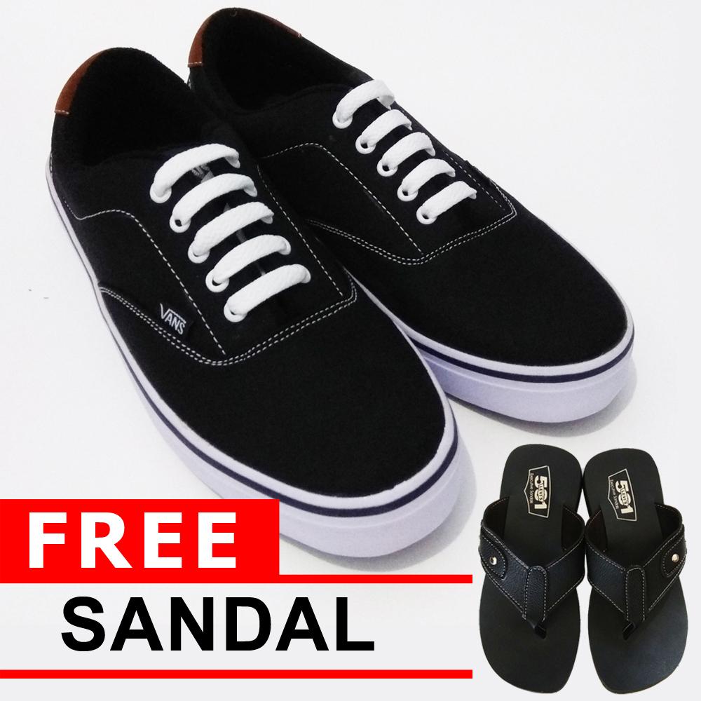 Just Cloth Sepatu Pria Wanita Sneakers Casual Vans Authentic Unisex Model Pendek + Free Sendal Rocky