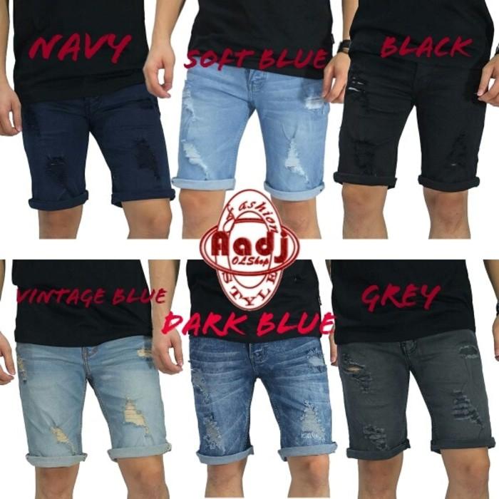 Celana Pendek Jeans 4 Ripped / Sobek / Robek Soft Blue - Yoiixl