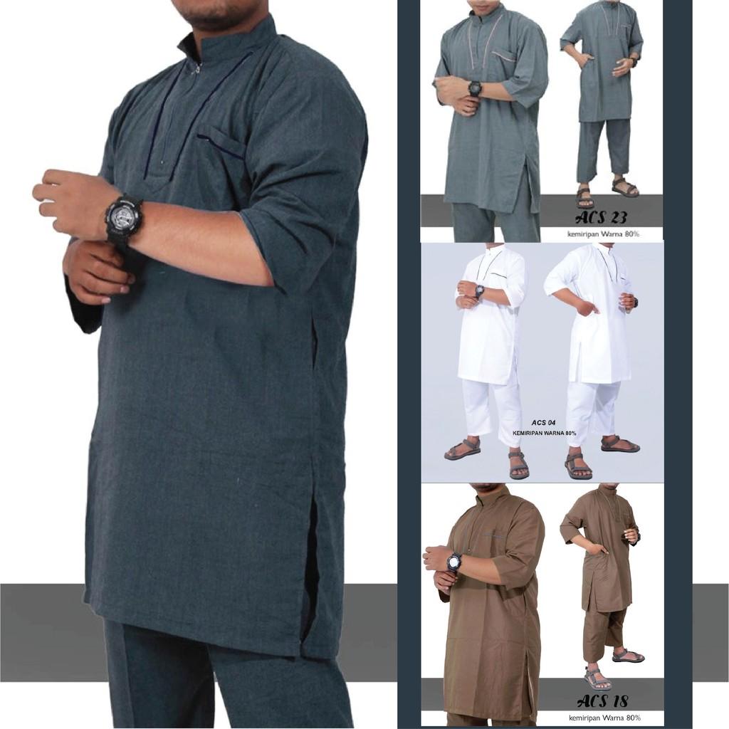 Koko Pakistan Setelan Gamis Pria dan Celana dengan Lengan Pendek /Stelan Qurta Kurta (Size L)