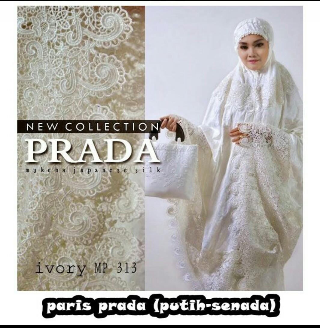 mukena sutra paris prada swarowski putih