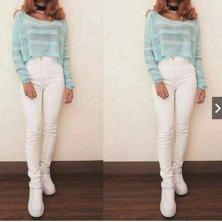 tokolobo celana jeans wanita hightwaist pun WHITE / putih