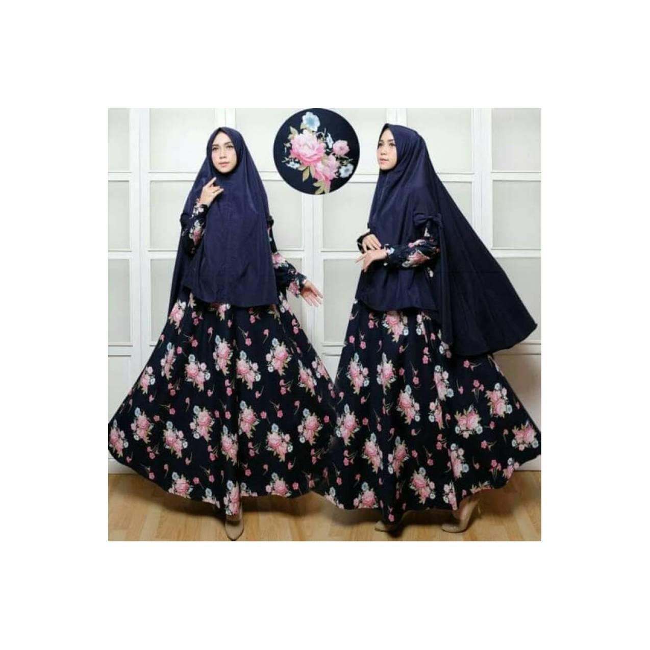 Jual setelan syari gamis katun jepang navy gamis syari modern cantik T