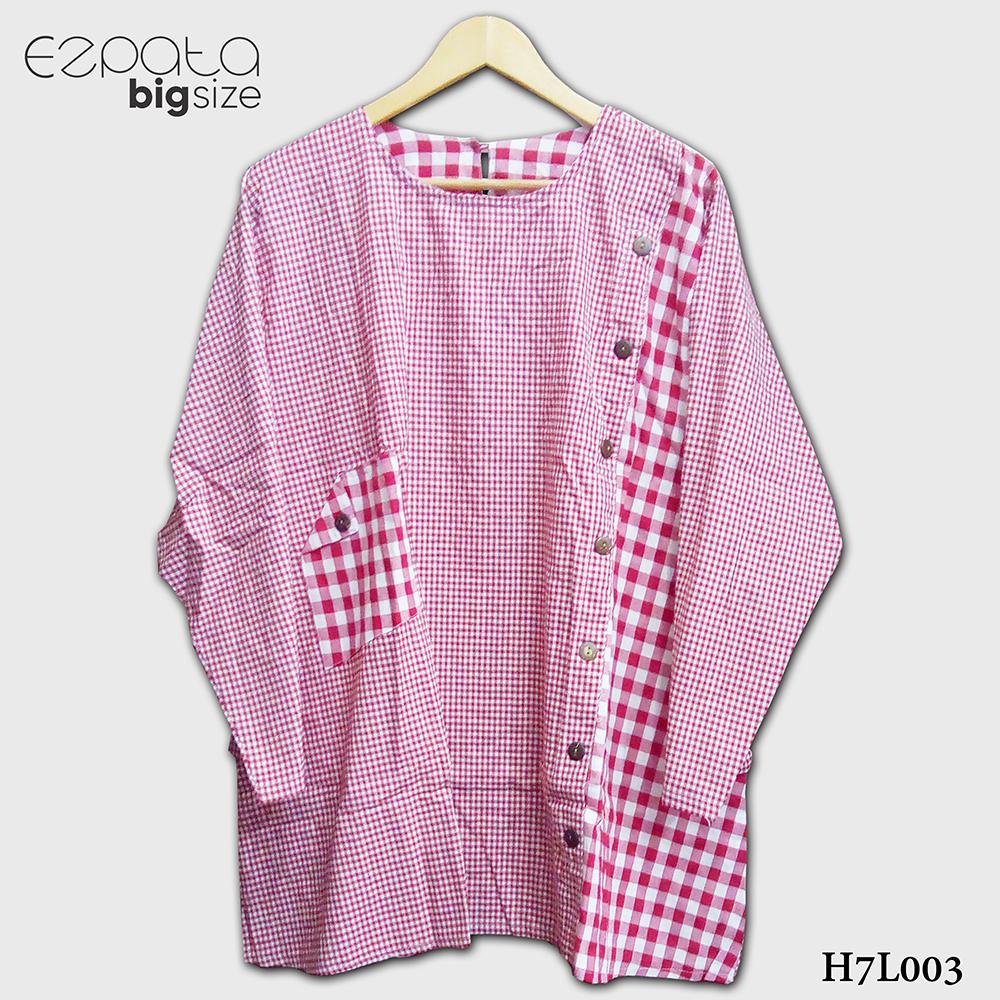 Ezpata Atasan Blouse Wanita Jumbo / Big Size Lengan Panjang Motif Stripe / Atasan Jumbo 7L Lengan panjang / Pakaian Wanita 7L Jumbo / Baju Jumbo Wanita Muslim Lengan Panjang Katun