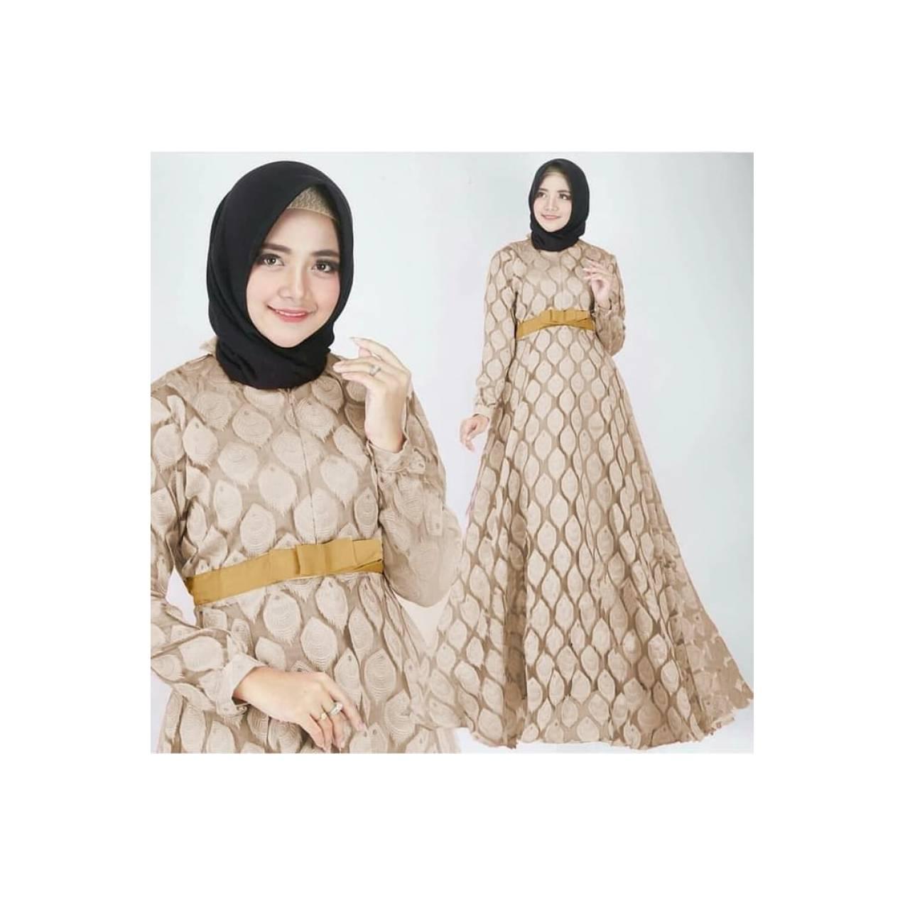 Best GAMIS PESTA TERBARU BAHAN ORGANZA MOTIF BULU MERAK GREEN