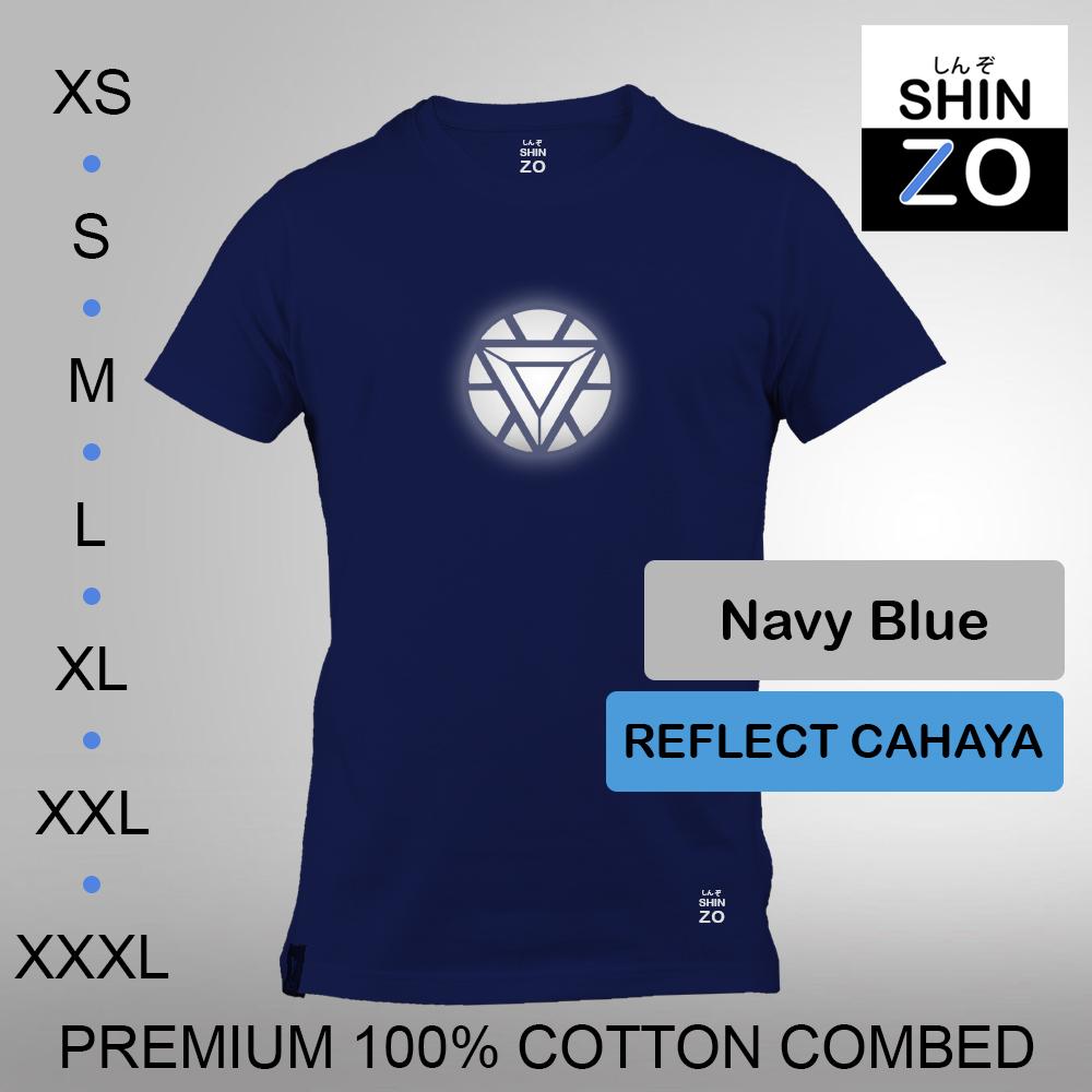 Shinzo Design - Kaos Oblong Distro T Shirt Tee Casual Fashion Atasan Cloth Anime Custom - Premium Cotton Combed 30s Ring Spun Export Quality - Pria - The Avengers Infinity War Iron Man Arc Reactor - Navy Blue Biru Dongker