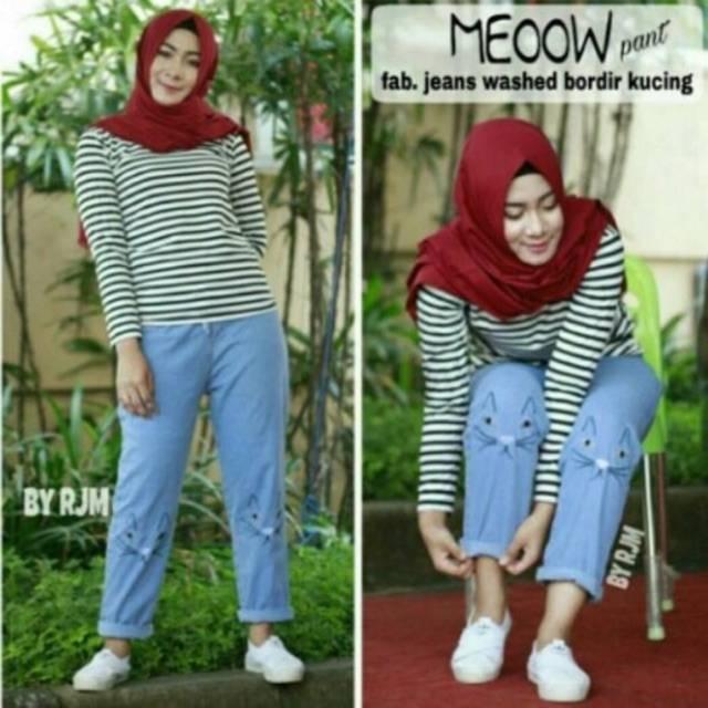 hokyfashion Celana Wanita JOGER BOYFRIEND MEOW - Biru Tua