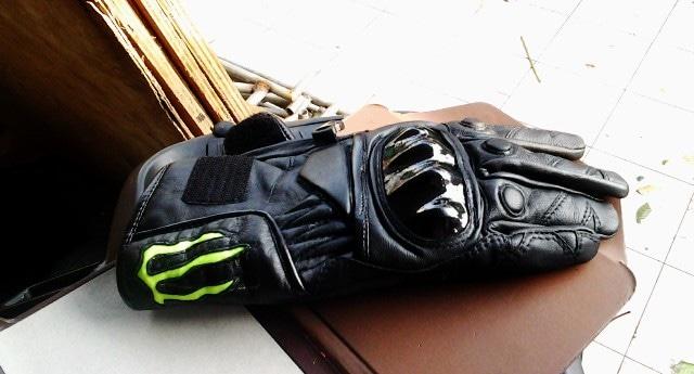 MONSTER Energy leather gloves , sarung tangan asli kulit
