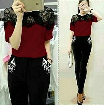 Popdesign Setelan Huria / Baju Setelan Wanita Brukat / Setelan Casual Wanita Terbaru