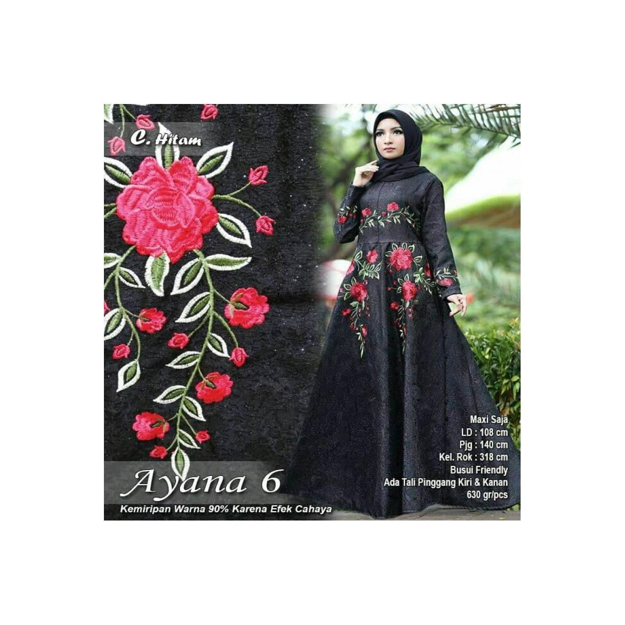 BAJU GAMIS PESTA WISUDA PREMIUM AINA FLOWER BROKAT BRUKAT WARNA HITAM