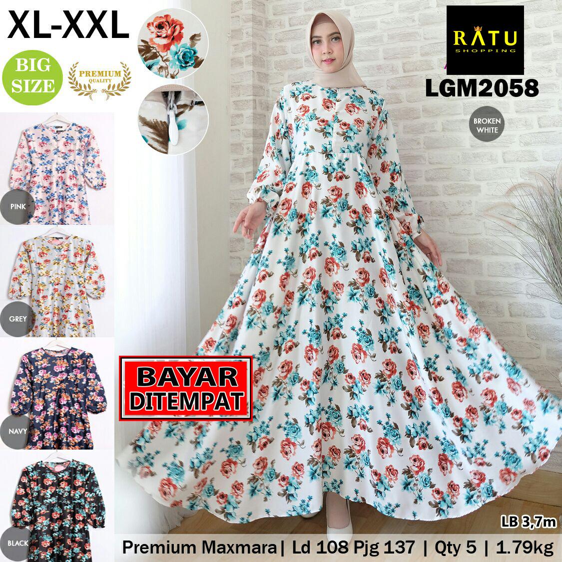 RATU SHOPPING Gamis premium maxmara xl xxl LGM2058 Jumbo big sze super besar motif bunga baju gamis ramadhan lebaran spesial